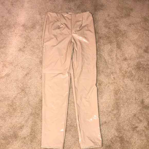 tan patent leather pants
